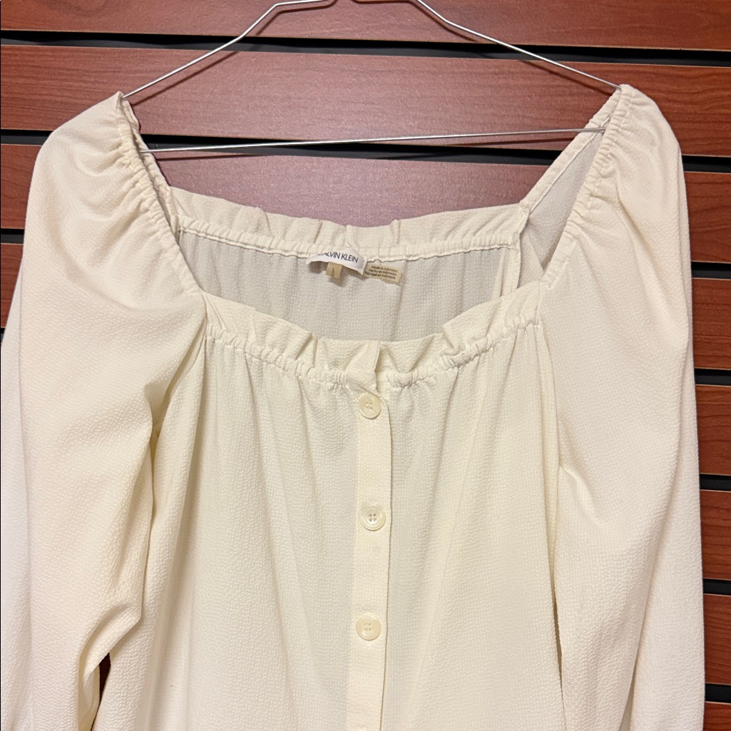 Calvin Klein Cream Button-Front Peasant Blouse